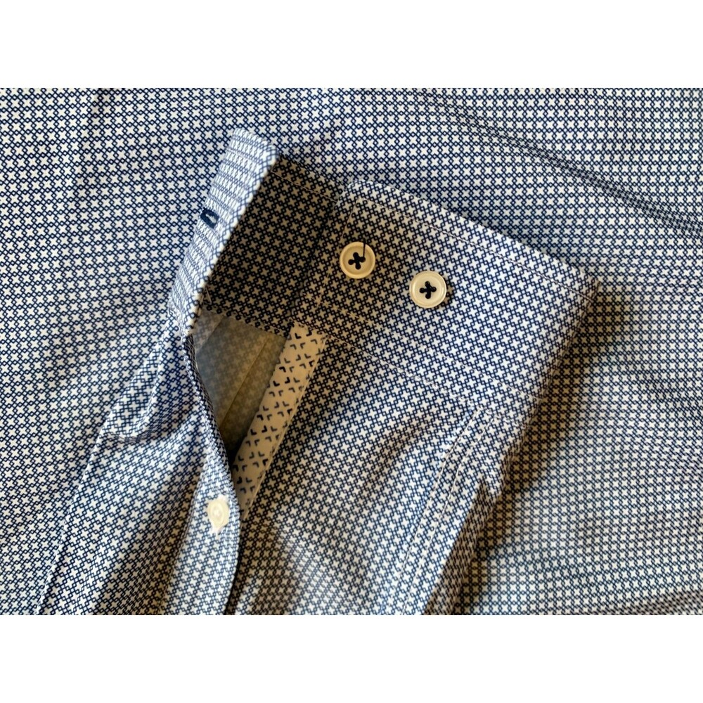 C-LAB NYC Large Slim Fit Dress Shirt blue Geometric 4 Way Stretch Polyester ligh - Picture 5 of 7